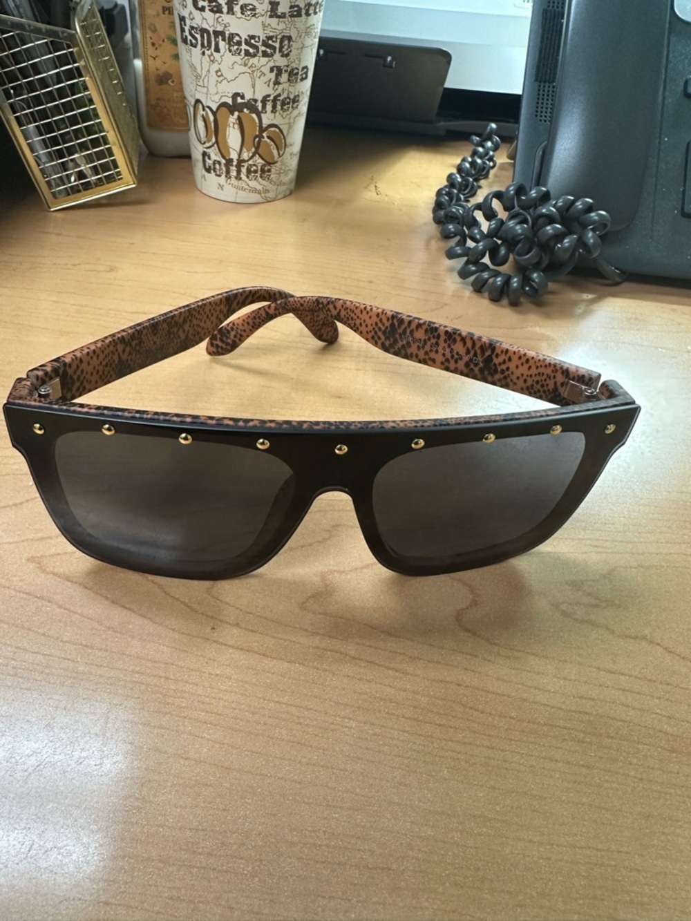 Studded Brown Sunglasses with Leopard Temples
